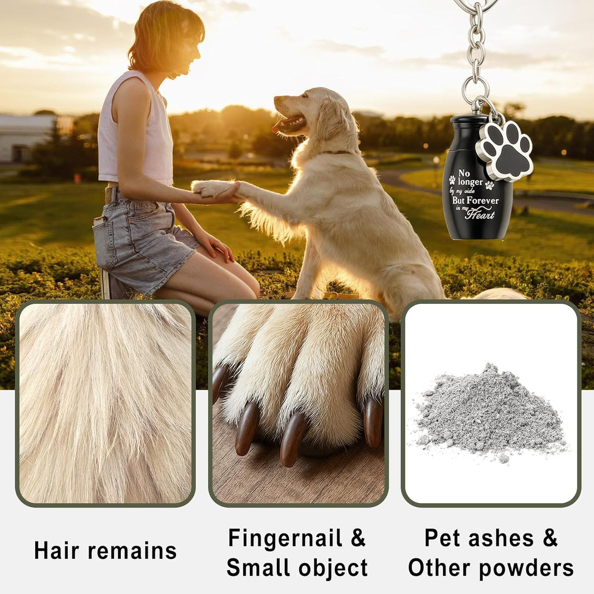 Pet Memorial Frame with Collar Holder, Pet Picture Frame Memorial Gifts for Loss of Dogs, with 2 Pcs Dog Urns Keychain for Ashes