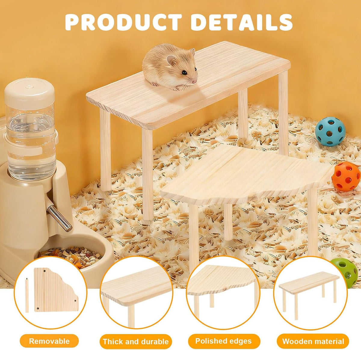 Wooden Hamster Play Platform, Gerbil Cage Wood Stand with Pillars, Hamster Cage Decorative Platform, Small Animal Resting Area