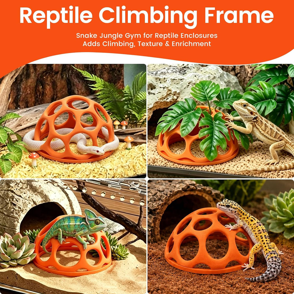 Medium Snake Jungle Gym for Small to Medium Snakes, Reptile Climbing Frame and Enrichment Decor for Corn Snakes, Hognose Snakes, Juvenile Ball Pythons, Bearded Dragons and Chameleons (Orange)