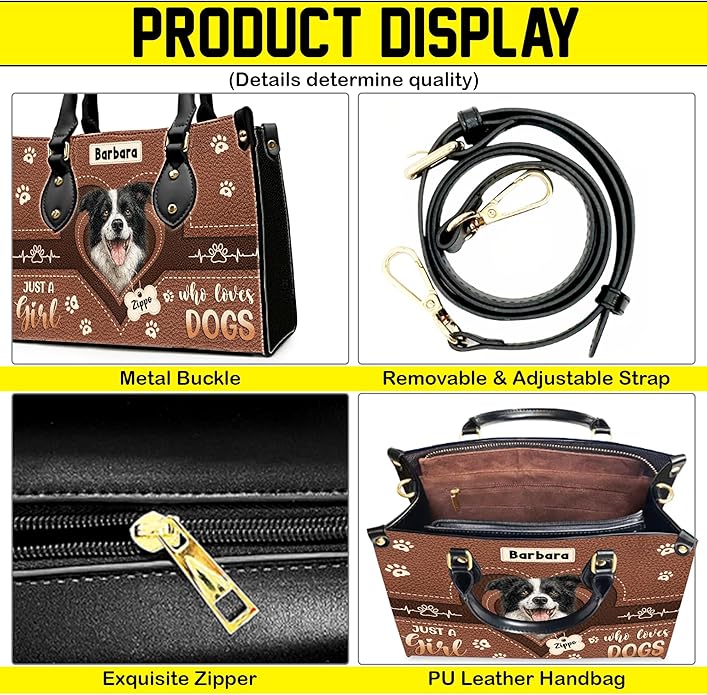 Personalized Pet Mom Leather Handbag – Custom Name Dog Cat Photo Purse - Image 3