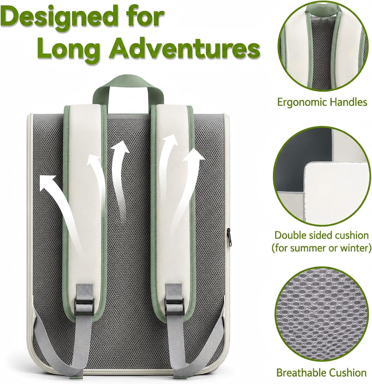 Large Cat Backpack Carrier with Front Window & Super Large Space, Designed for Long Adventures Travel Hiking, Pet Carrier Backpack for Cats Small Puppies up to 16.5lbs, Green White
