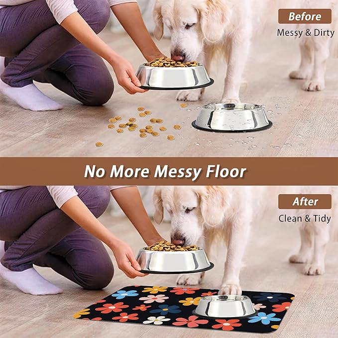 Abstract Groovy Flower Dog Food Mat - Image 5