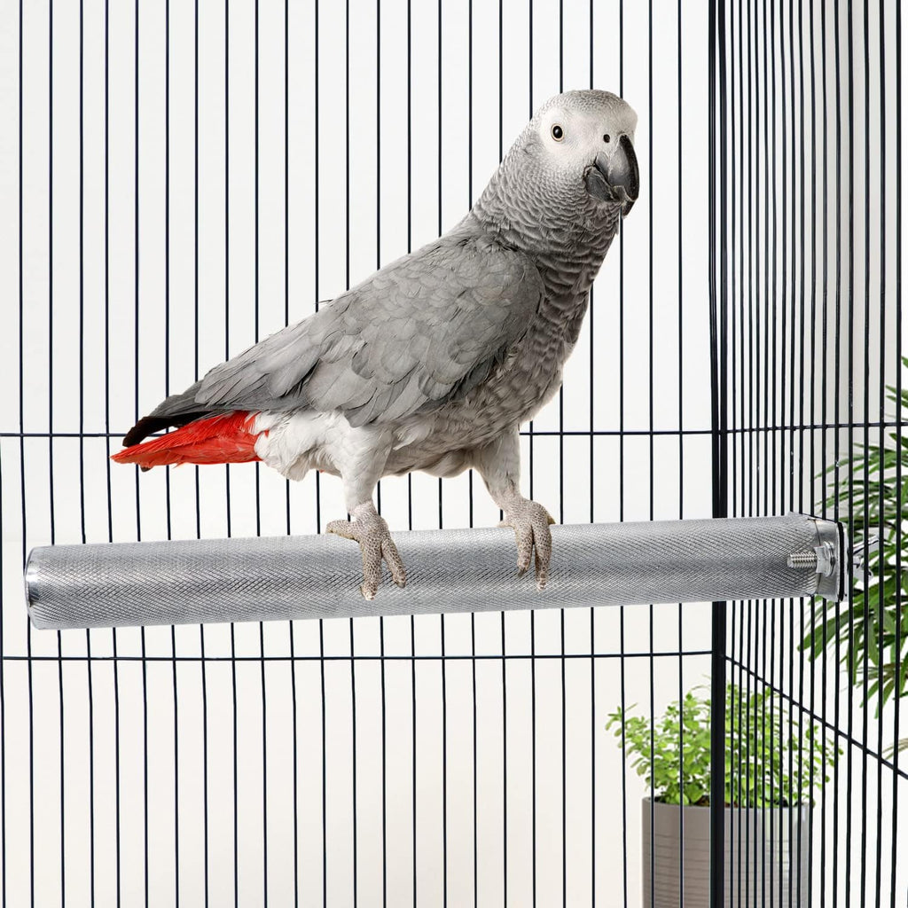 Wontee Bird Perch Stand Stainless Steel Parrot Cage Perch Accessories for Parakeets Cockatiels Conures African Greys Macaws Amazon Parrots (L (11.8"x1")