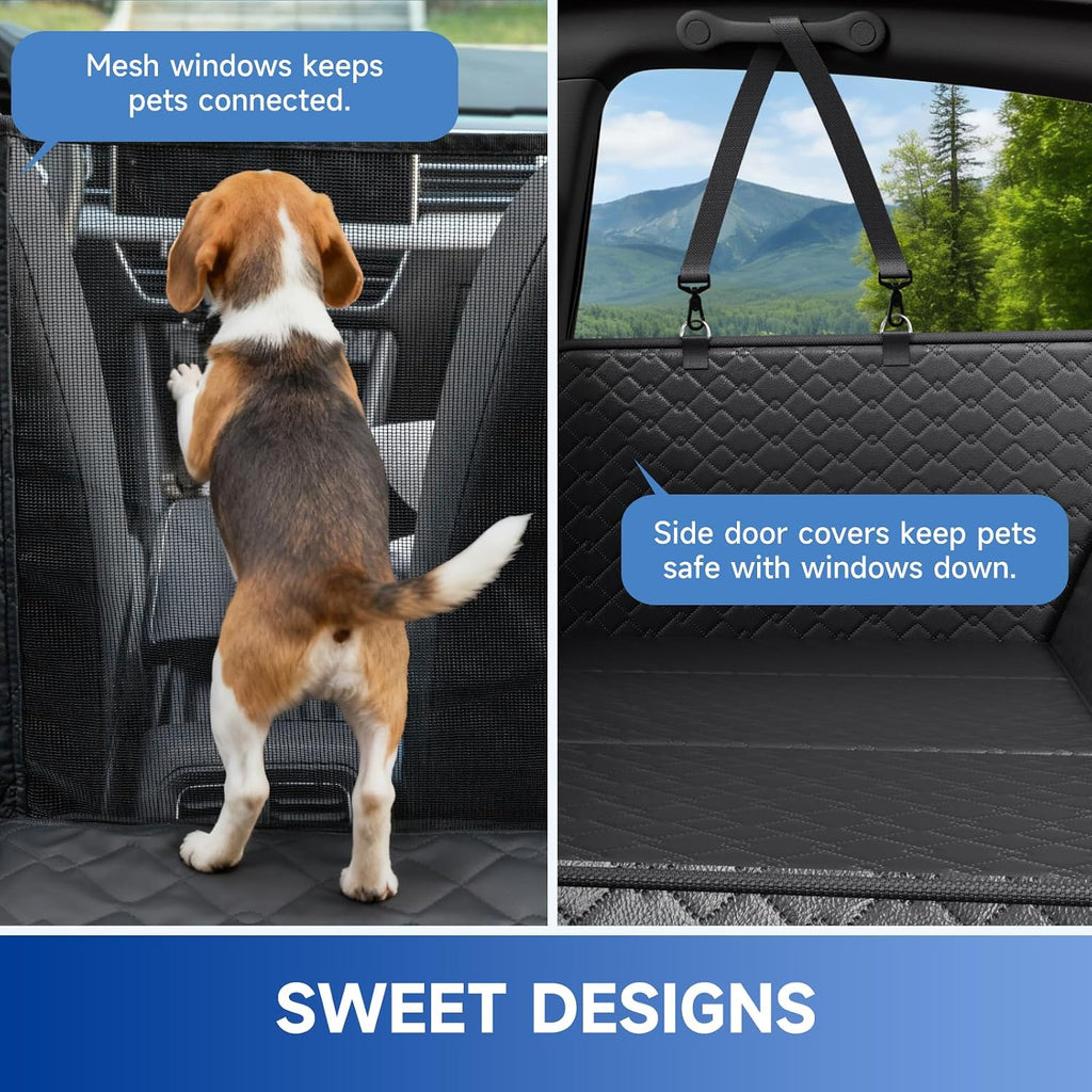 Dog Car Seat Cover Waterproof Vegan Leather, Scratchproof, Hard Bottom Back Seat Extender for Dogs, Non Slip Back Seat Protector with Mesh Window, Easy to Clean Fit Full Size Trucks, Orange