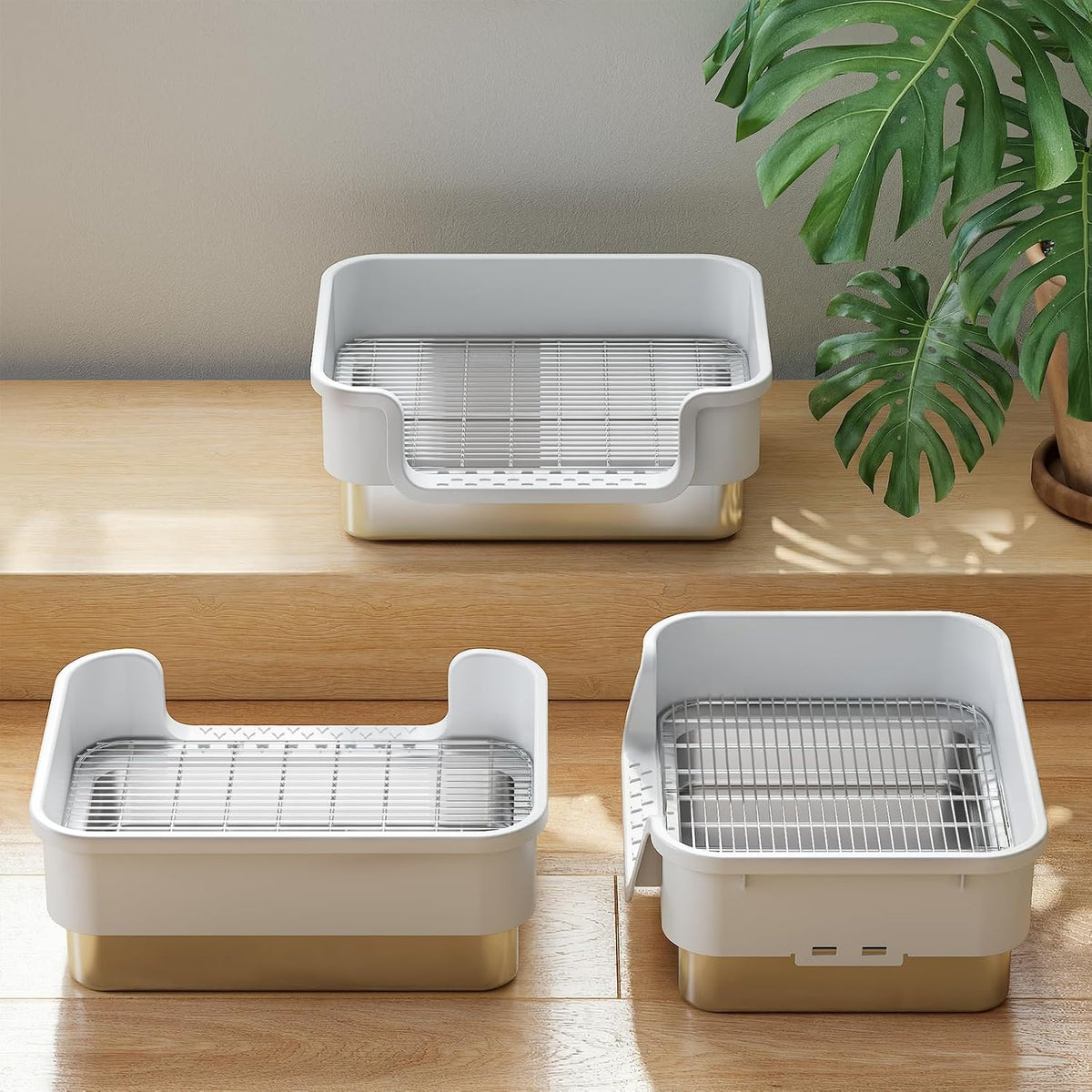 Stainless Steel Sifting Litter Box for Rabbit, Bunny, 16.9×13.4x6.7 inch