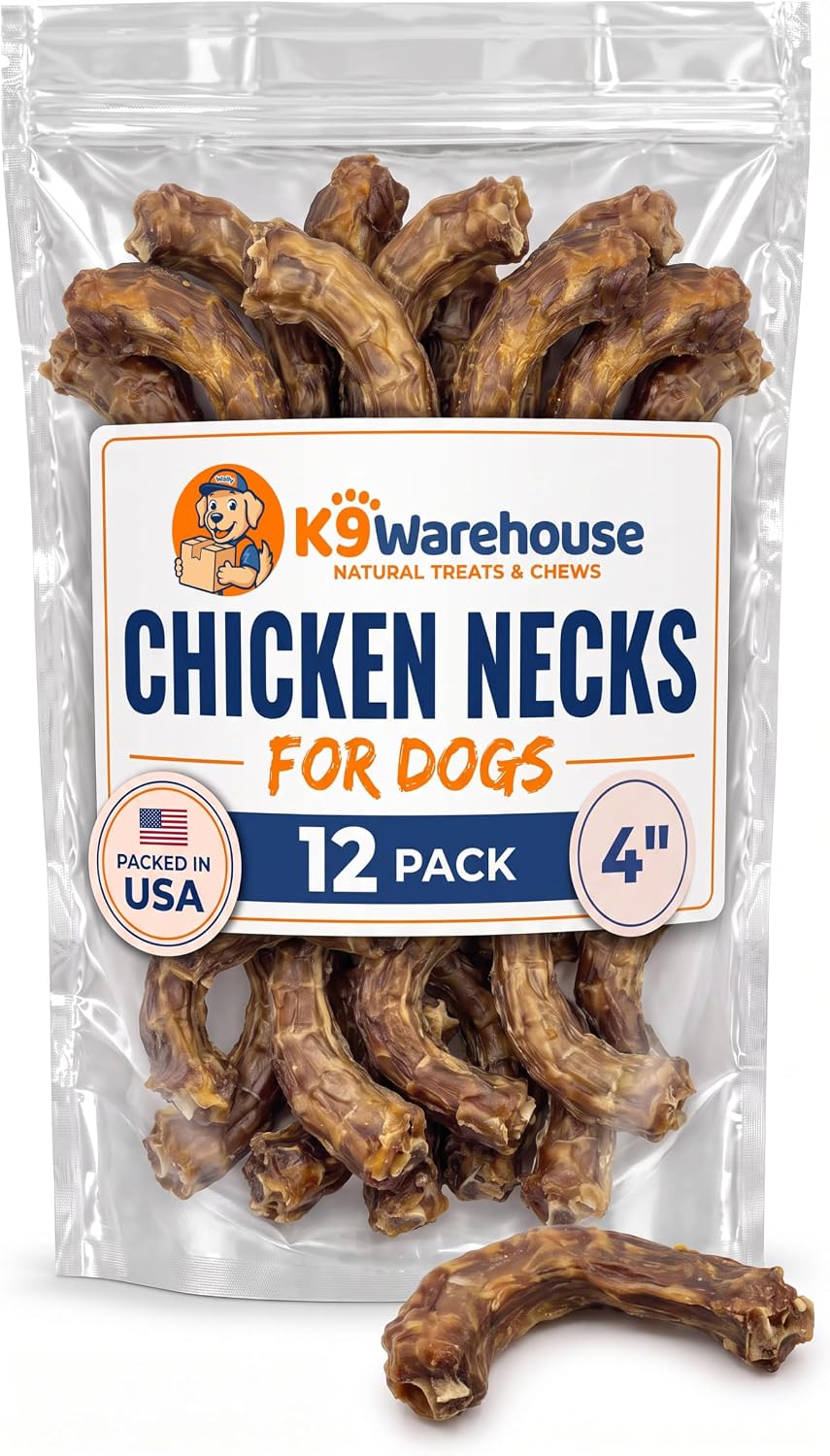 K9warehouse Chicken Necks for Dogs, Single Ingredient Dental Chew, 12 Count