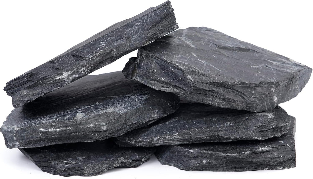 6.1-8.1 Inches Natural Slate Rock, 6 PCS Large Flat Aquarium Stones for Aquascaping, Terrariums, Reptile Tanks & Aquarium Décor