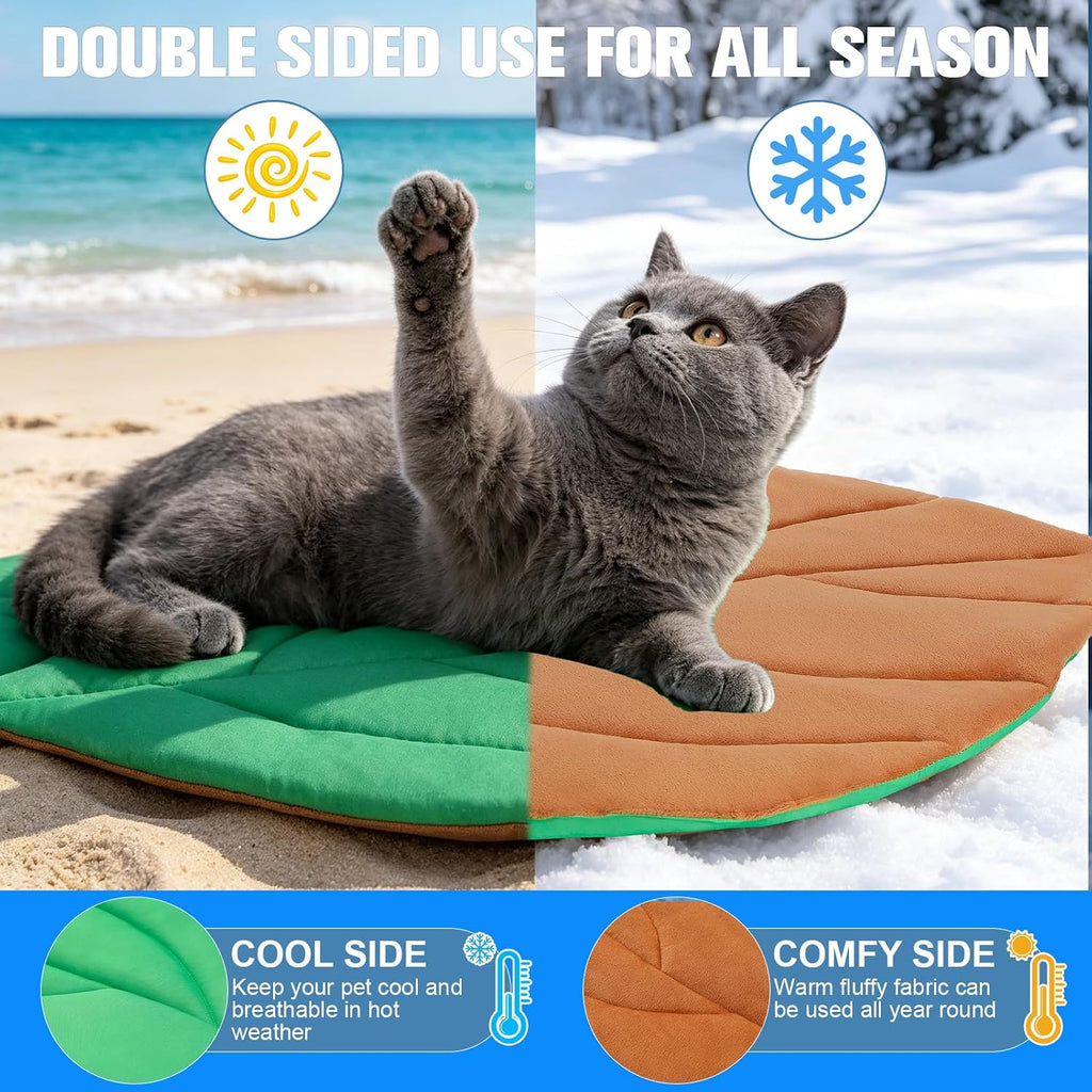 EXPAWLORER Dog Cooling Mat, Double-Sided Cooling Pad for Cats Dogs Kitten,33"x21"Thick & Durable Portable Pet Bed for Summer,Washable Cooling & Warm Blanket for Indoor,Outdoor,Leaves(Green)
