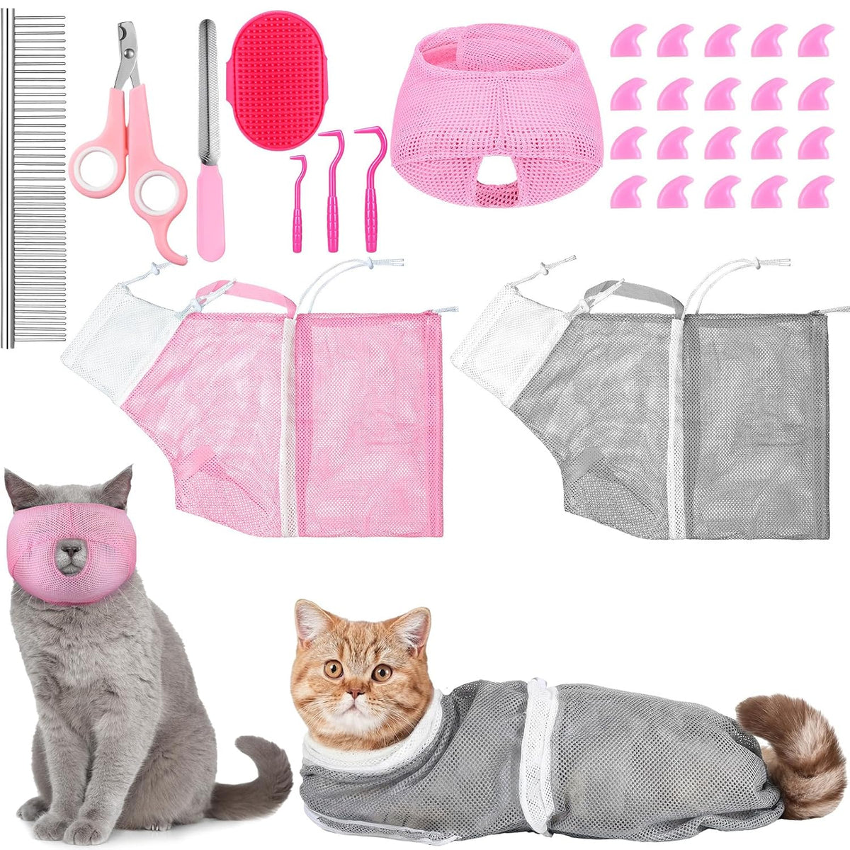 10 Pcs Cat Bathing Bag, Cat Shower Grooming Kit, Black and Blue