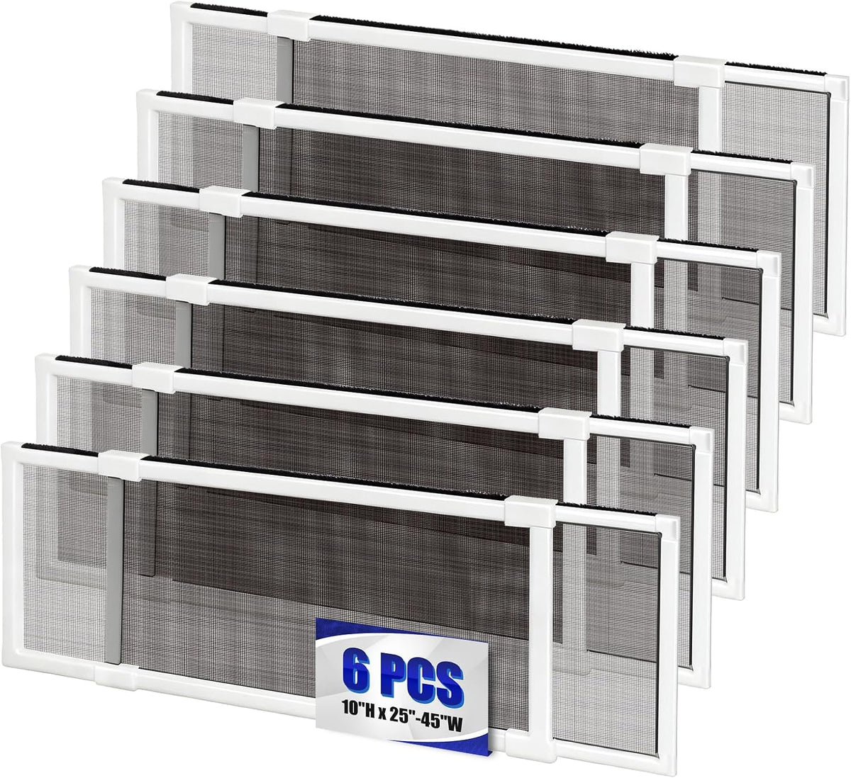 6 Pack Expandable Window Screen, 2 Way Sliding Adjustable Window Screen, Horizontal (10" H x 25" - 45" W), Horizontal and Vertical Adjustable, Durable Replacement Screen for Window, Window Screen Mesh