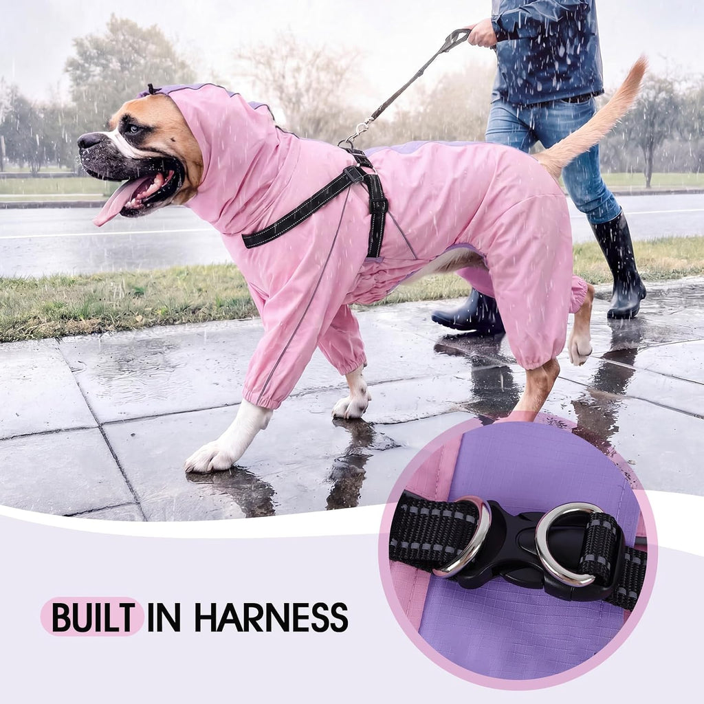 Lelepet Waterproof Dog Jacket with Hood, Full Body Dog Raincoat, Pink, S