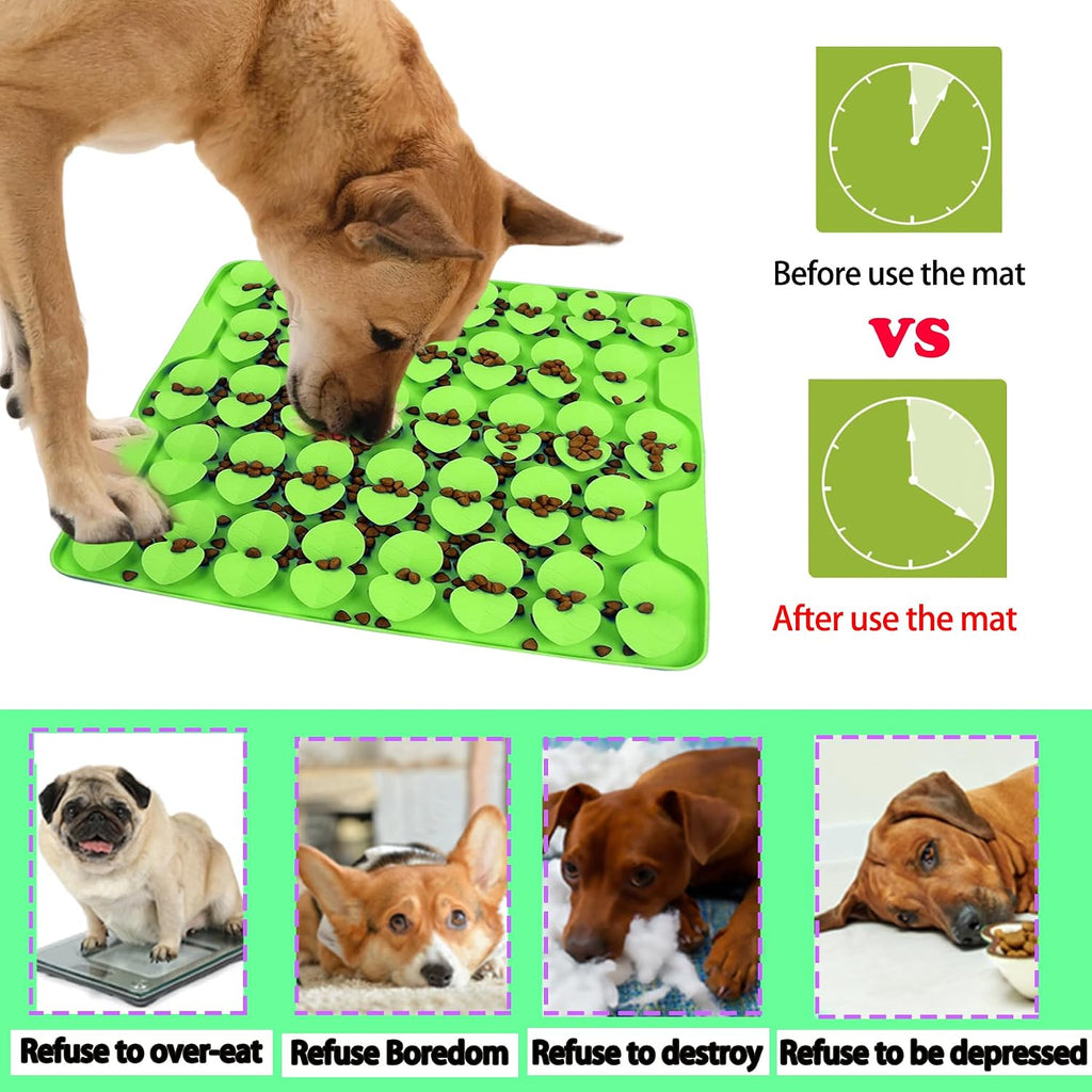 Large Silicone Snuffle Mat for Small Medium Large Dogs Slow Down Eating,Slow Feeder Lick Mat for Dry Wet Food for Pet Encourages Natural Foraging Skill,Relieving Stress (Green)