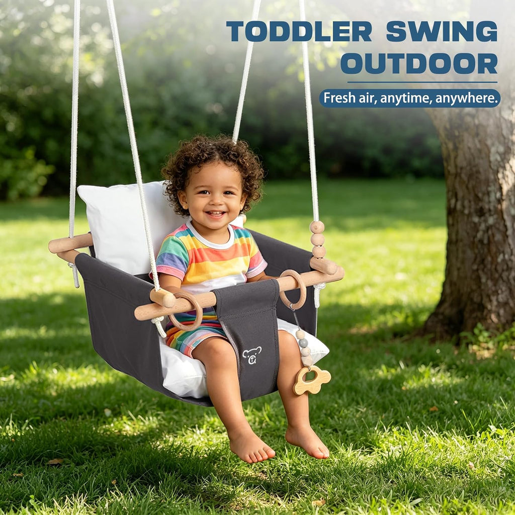 Baby Swing, Toddler Swing, Baby Swing with Stand, Swing Set for Infant, Outdoor Indoor Swing Set with Canvas Cushion Seat