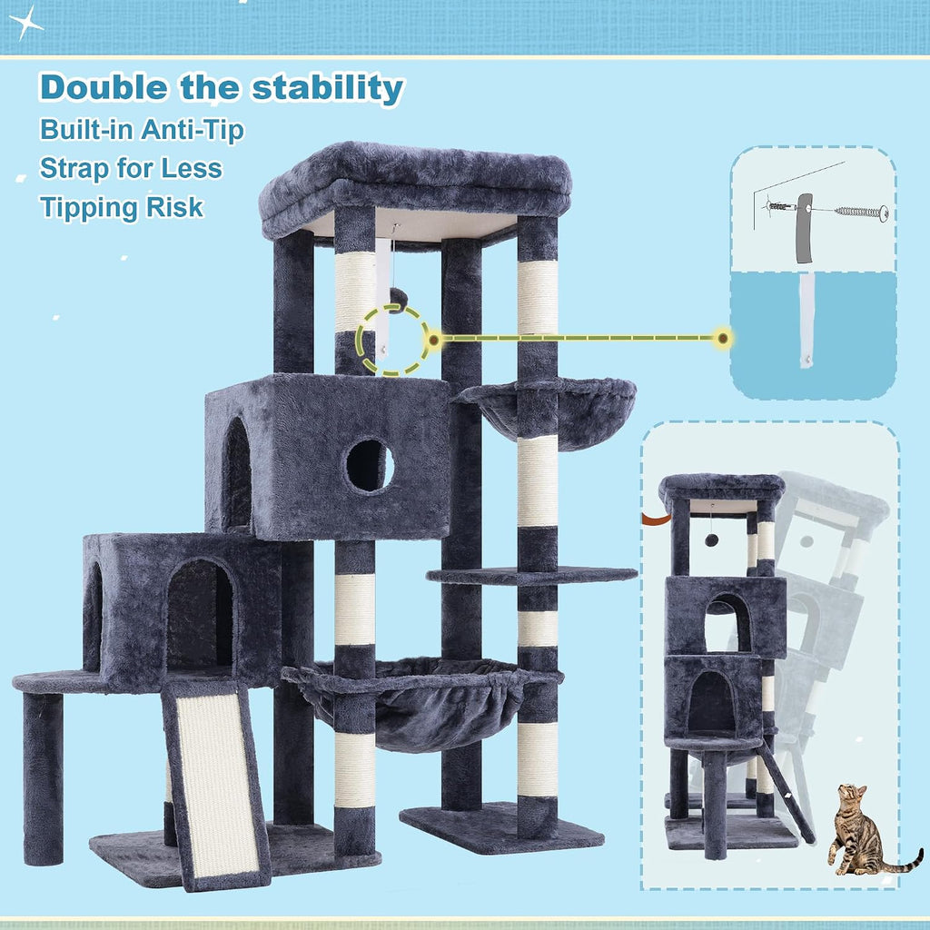 Hey-brother Cat Tree Tower with Plush Steped Condos, Big Platform, MPJ071G