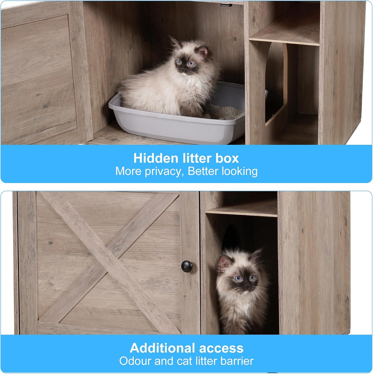 Hey-brother Cat Tree Tower, Wooden Litter Box Enclosure and Condo, MPJ115SG