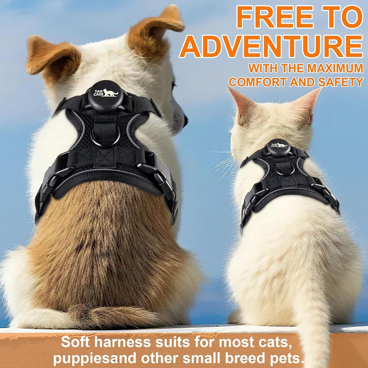 Cat Harness and Leash for Walking,Airtag Cat Harness and Leash Set with Integrated Hidden type Air Tag Holder,Escape Proof Reflective Adjustable Vest Harnesses with Apple Air Tag Case for Cats,Puppies