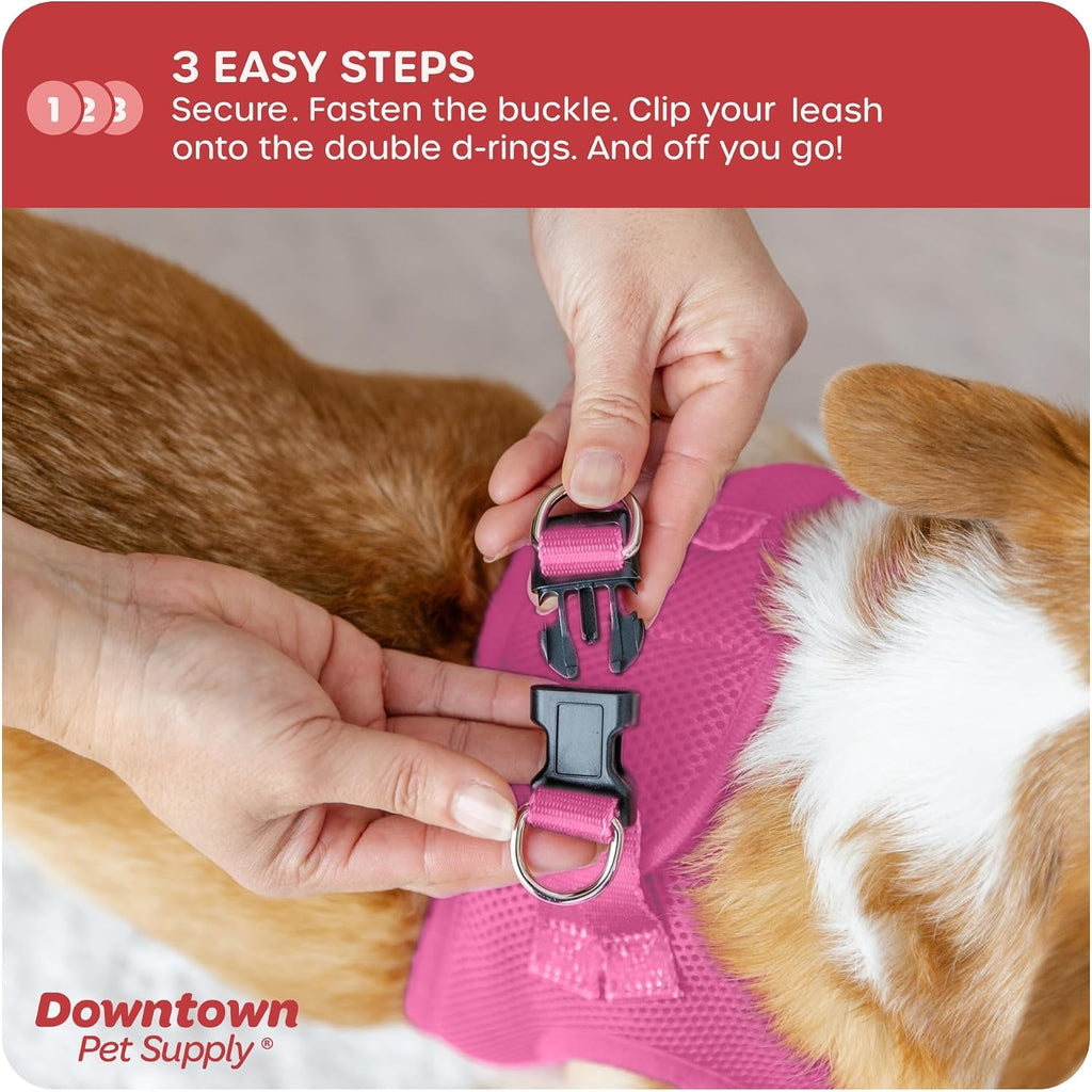 Downtown Pet Supply Step-in Dog Harness – No Pull, Adjustable Padded Mesh with Reflective Trim, Secure Buckle Strap – Comfortable & Breathable Small Dog Harness, Medium, Pink