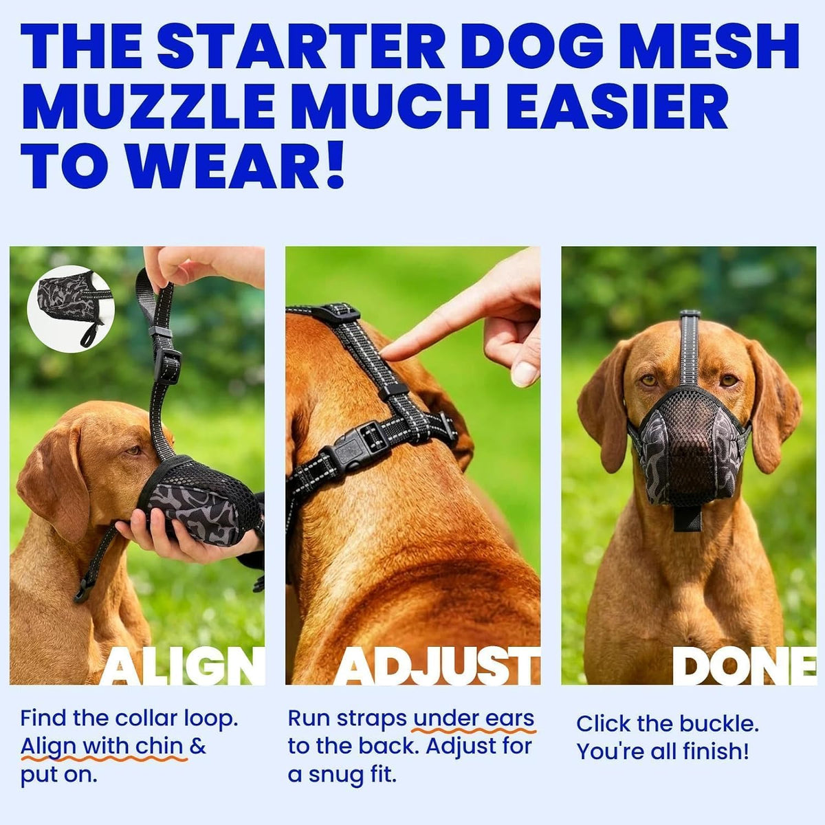 Anti Scavenging & Biting Soft Breathable Mesh Muzzle for Dogs, Escape Proof Muzzles for Large Sized Dog, Easy Training Starter Mussels with Head Fit & Durable Design for Doberman Rottweiler, XL