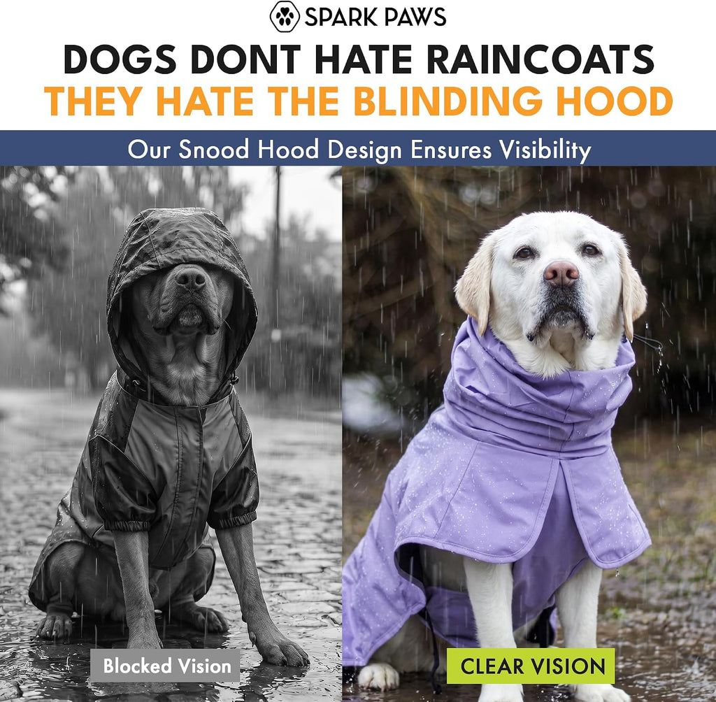 Spark Paws Dog Raincoat - Waterproof Rain Jacket w/Hood, Full Coverage