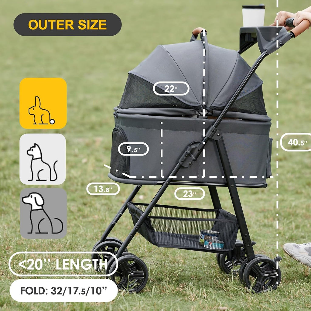 Zoosky 3 in 1 Dog Stroller, Folding Pet Stroller w/Removable Carrier