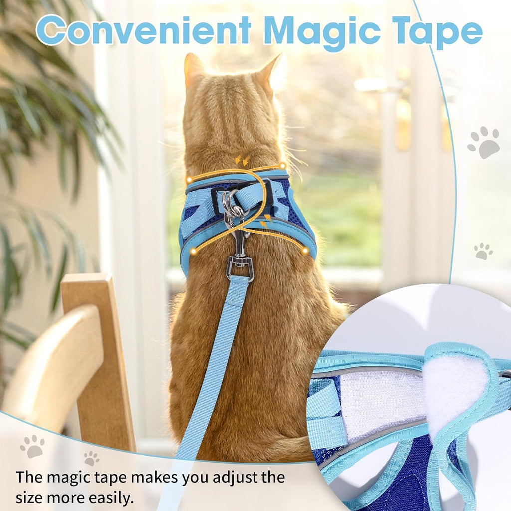 Cat Vest Harness and Leash Set, Escape Proof Kitten Harness Blue M