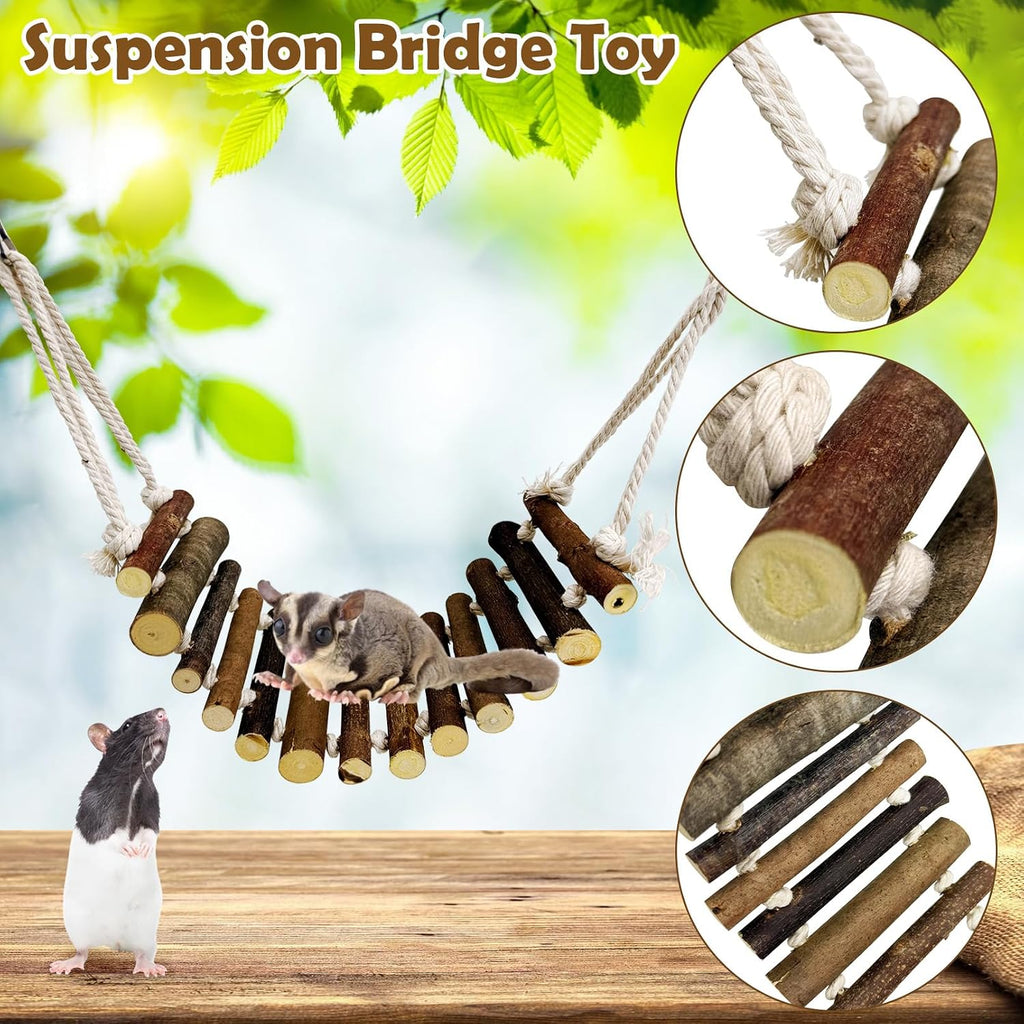 BNOSDM Sugar Glider Climbing Toys 2 Pack Nature Wood Rope Ladder Hanging Sugar Glider Bridge Cage Accessories for Mice Rat Hamster Gerbil Chinchilla