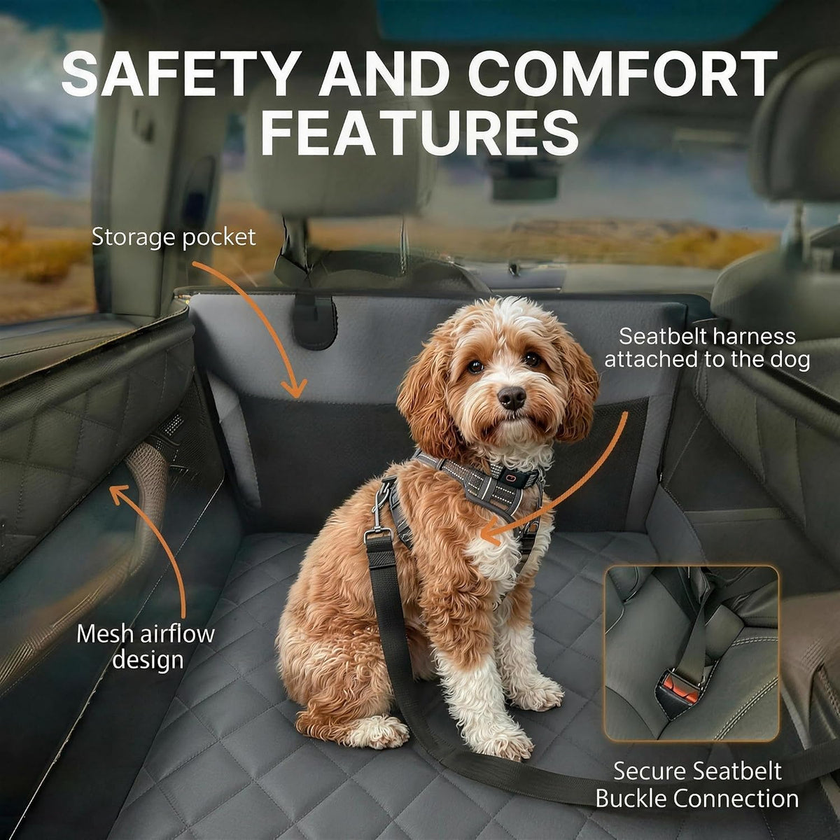 Dog Car Seat for Medium & Small Dogs - Zip-Down Sides & Tether