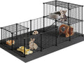 HOOBRO 24 Panels Guinea Pig Cage with Waterproof Mat and Ramp, 57" x 31.5" x 23.6" Loft Design Small Animal Playpen, Rabbit Cage, Bunny Cage, Pet Playpen, Indoor Outdoor Yard Fence, Black BK03PP03