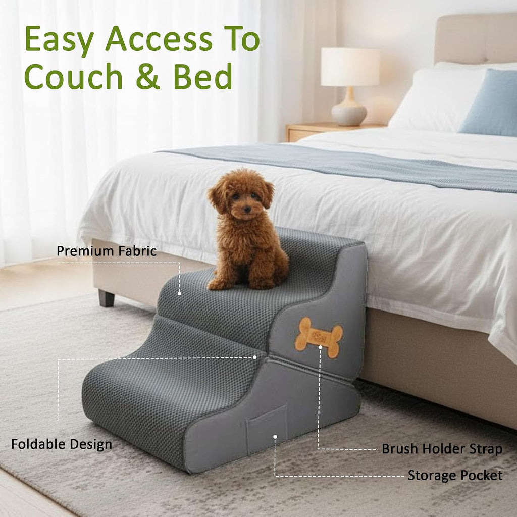 Dog Stairs for Bed & Couch – 2-in-1 Foldable Dog Stairs and Ramp (Gray (as Shown))