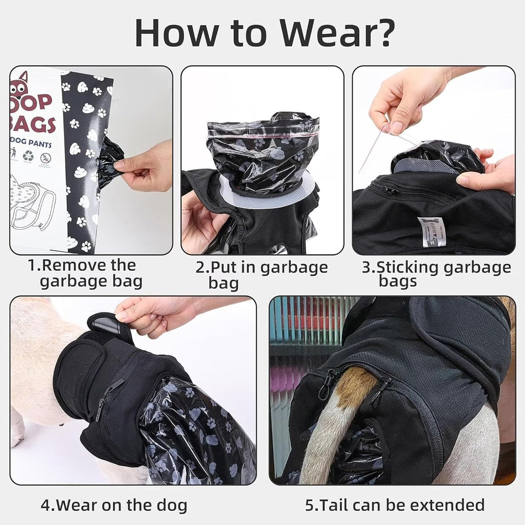 Reusable Dog Poop Pants with 50pcs Poop Bags, Adjustable Dogs Sanitary Pants for Incontinence & Outdoor Walking, Dog Poops Collection Pants for Senior and Disability Dogs (XS)