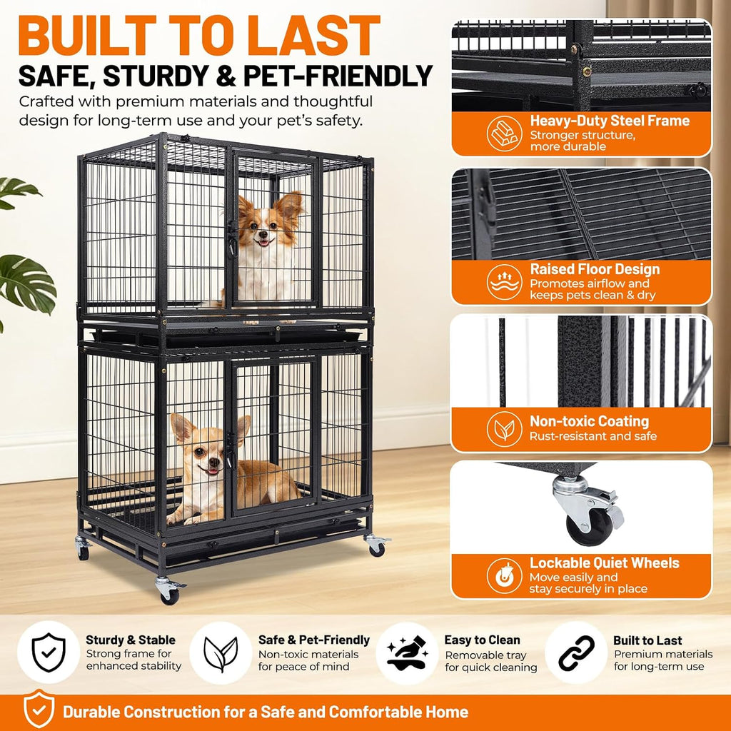Homey Pet 31" Stackable Dog Crates, Two Tier Heavy Duty Dog Cage Kennel