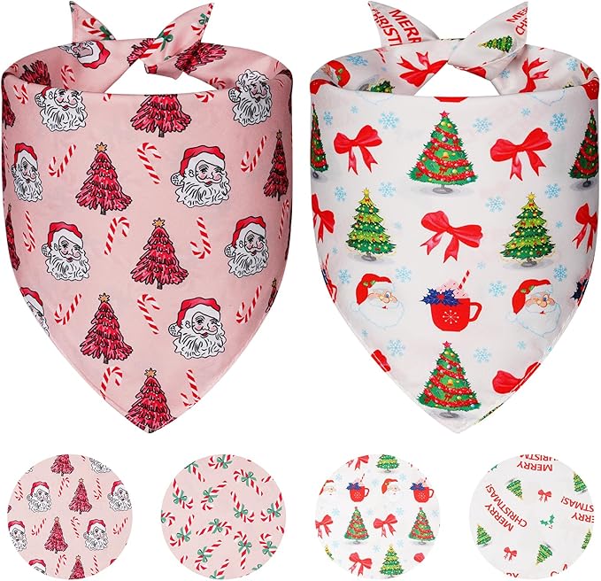 Cute Christmas Dog Bandanas XLarge 2PCS, 4 Pattern Holiday Scarf by Unknown