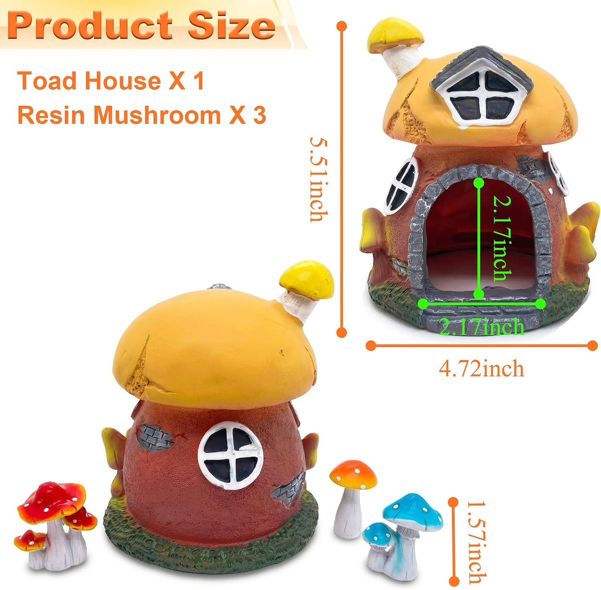Toad House Reptile Snake Hide, 6''H Mushroom Ball Python Hide for Outside