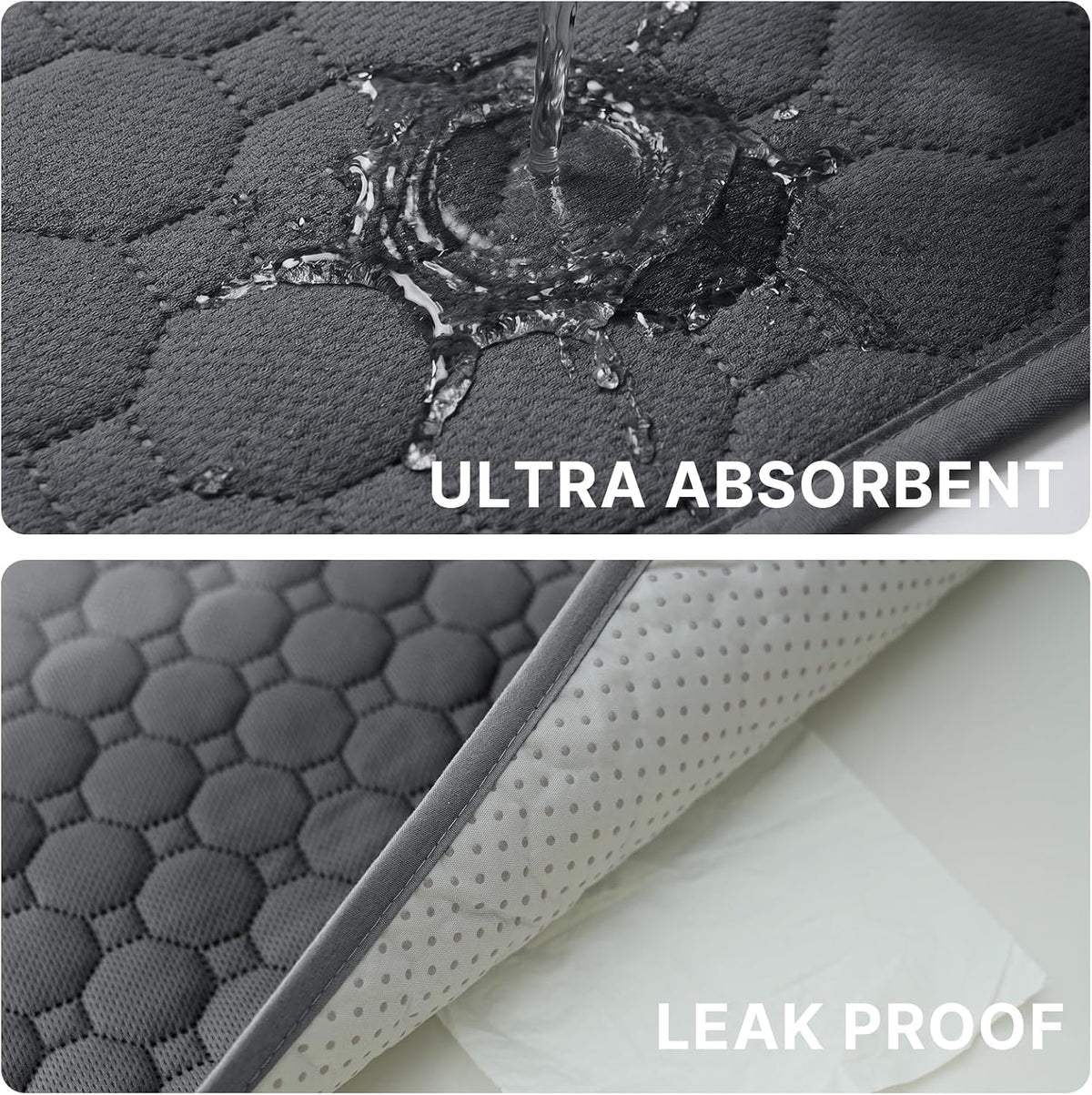 H.VERSAILTEX Premium Washable Pee Pads for Dogs 2 Pack Super Absorbent 100% Waterproof Reusable Non-Slip Quilted Puppy Training Pads for Crate Playpen Whelping & Potty Training(36"x36", Grey)