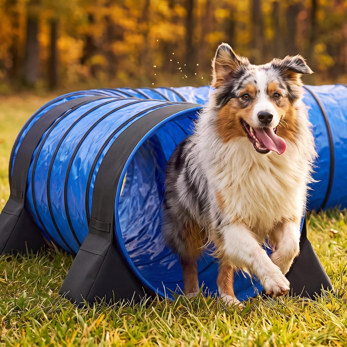 24 in x 20 ft PVC Dog Agility Tunnel with Sandbags Blue