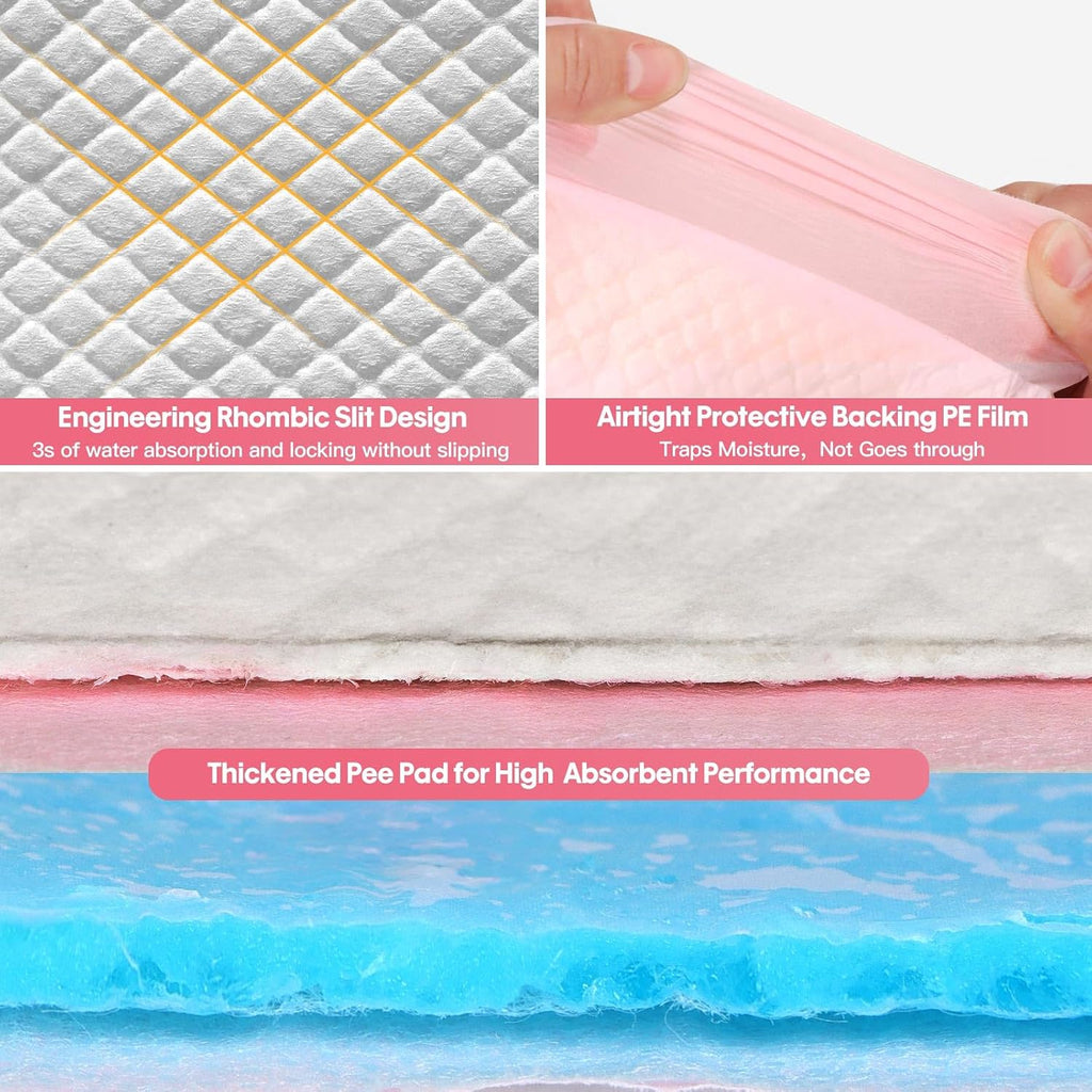 BinetGo Pink Disposable Pee Pads for Dogs, 50 Count 18” x 24” Medium Wee Wee Pads for Urine, Extra Absorbent Unscented Puppy Pads, Pet Training Pads for Dogs, Pink Doggy Pee Pads for Indoors