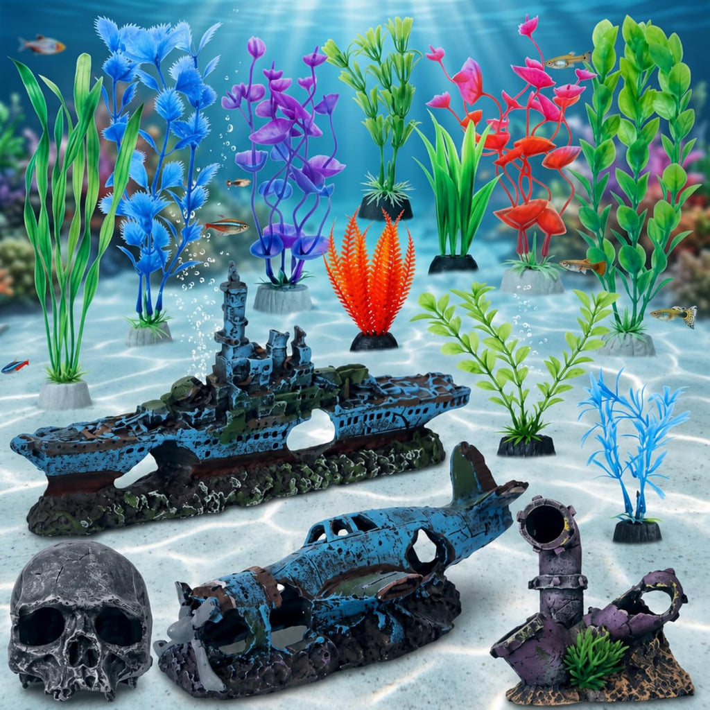 Kathfly 15 Pcs Fish Tank Decorations, Trendy Style, Pirate Theme Set