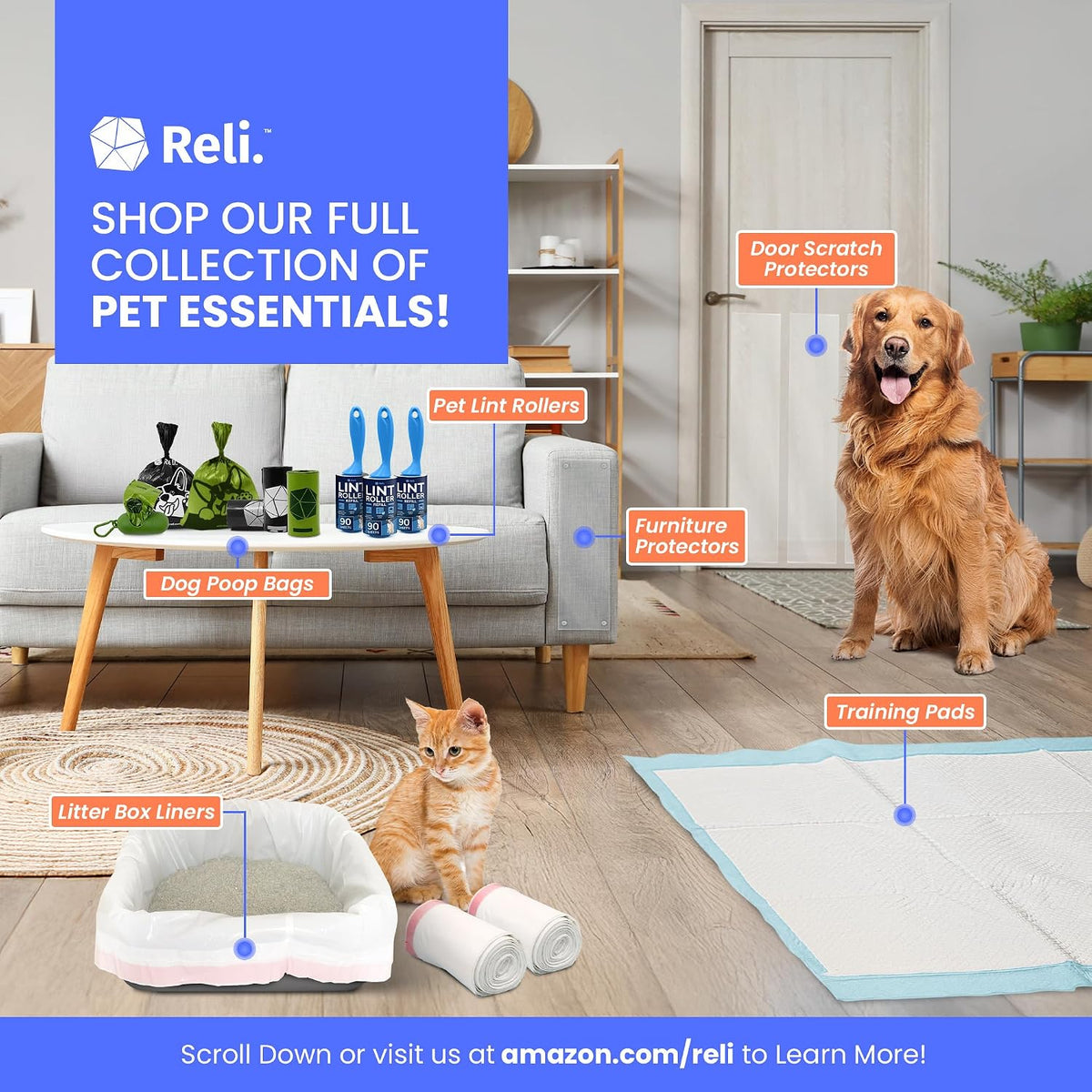 Reli. Puppy Potty Pads XL 15 Pack | Leak-Proof Dog Training