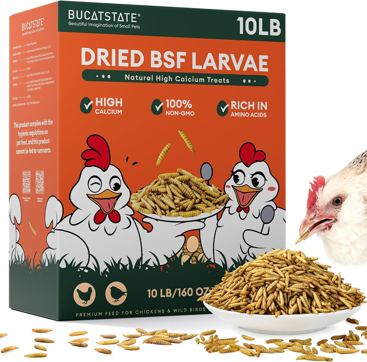 BUCATSTATE Dried Black Soldier Fly Larvae for Chickens and Ducks, 5LB