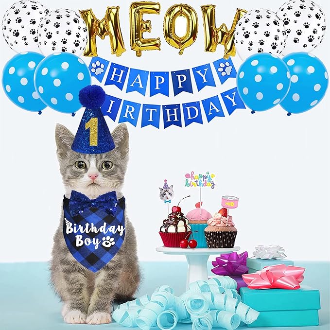 Cat Birthday Party Supplies, Cat Birthday Hat - Image 2