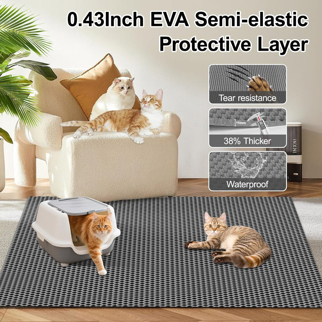 XL Extra Large Cat Litter Box Trapping Mat with Honeycomb Catcher for Indoor Kitty 36x30 Inch, Waterproof and Washable Easy Clean, Anti Tracking from Paws Mess Free, Heavy-duty Non slip