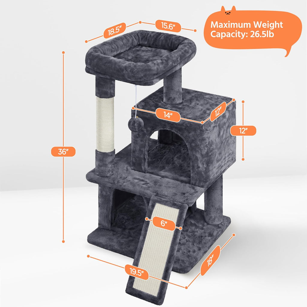 Yaheetech 36in Cat Tree Tower with Large Perch for Senior Kittens
