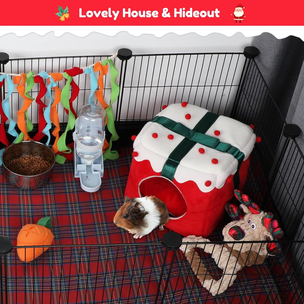 BWOGUE Christmas Guinea Pig Hideout, Warm Winter Cave Bed, Small Animal Hut