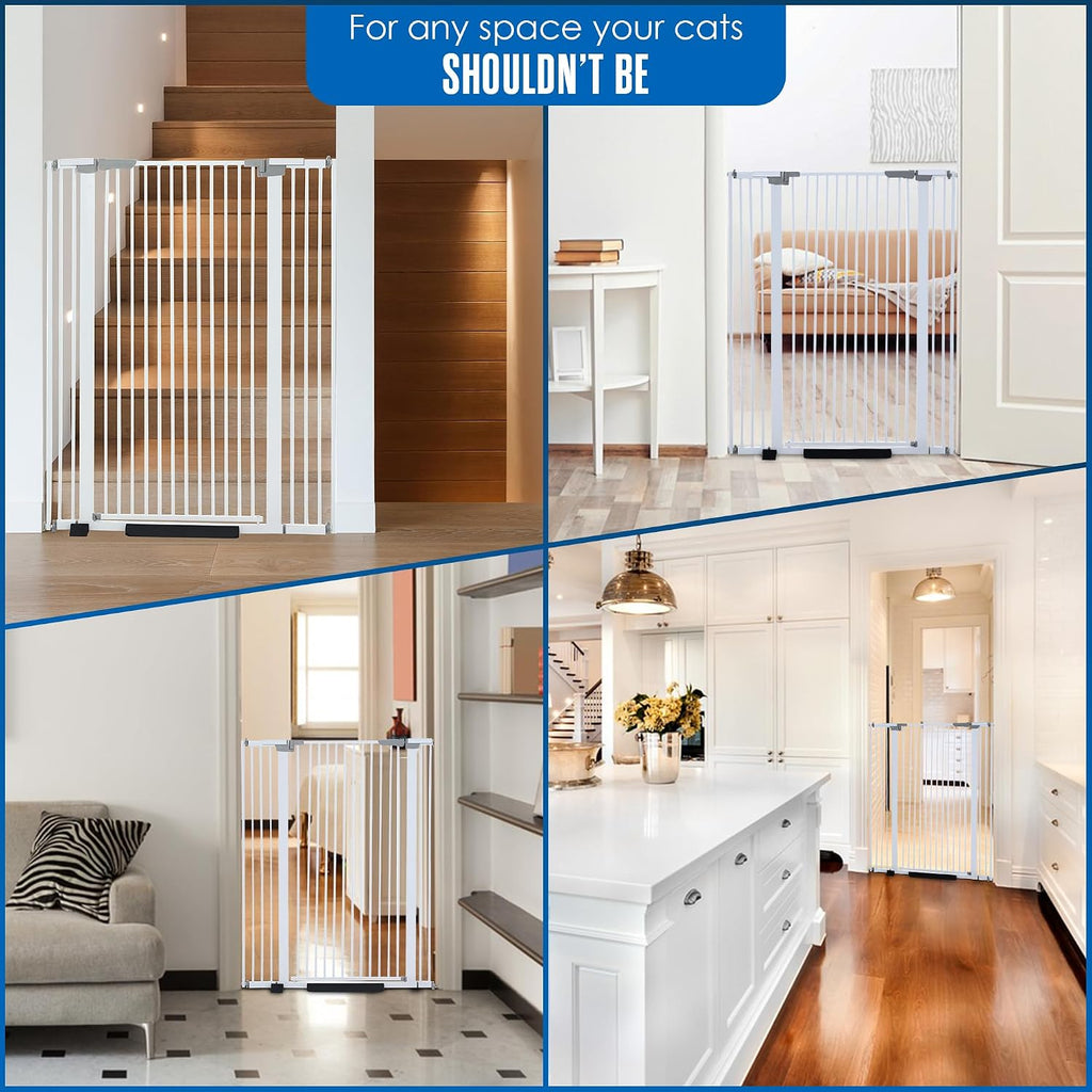 Cat Gate for Doorway, Tall Cat Gate, White, 51” High, 30 - 41 Inches Wide
