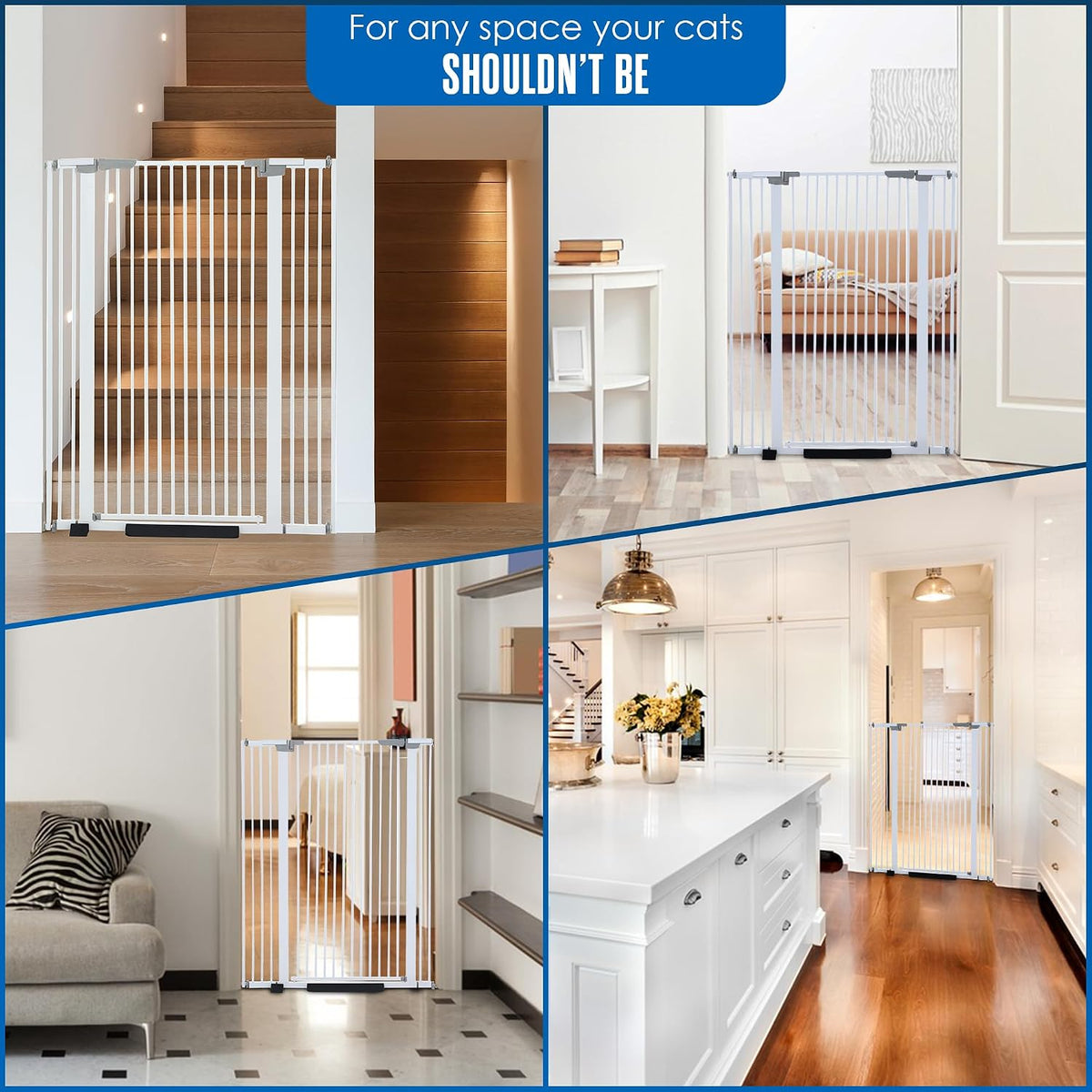 Cat Gate for Doorway, Tall Cat Gate, White, 51” High, 30 - 41 Inches Wide