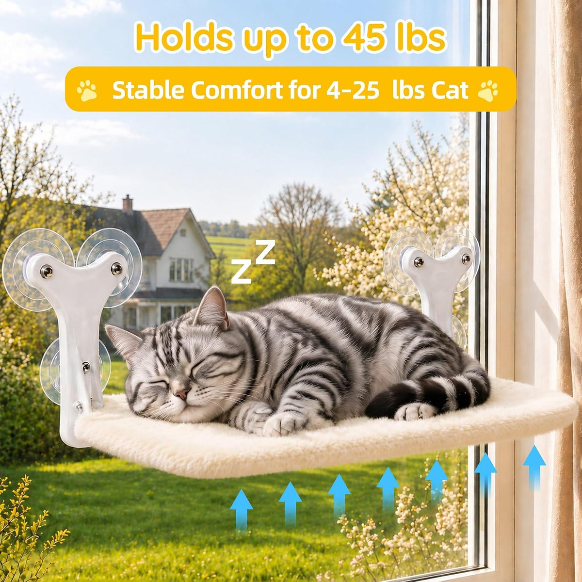 Aysoner Suction Cat Window Perch: 6 Suction Cups Sturdy Hold Up to 45lbs