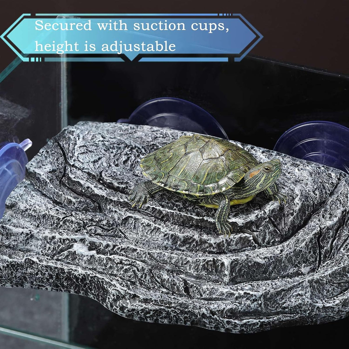 Turtle Basking Platform with 3pcs Suction Cups Resin Floating Climbing Terrace Simulated Rock Resting Dock for Semiaquatic Tortoise Frogs Lizards