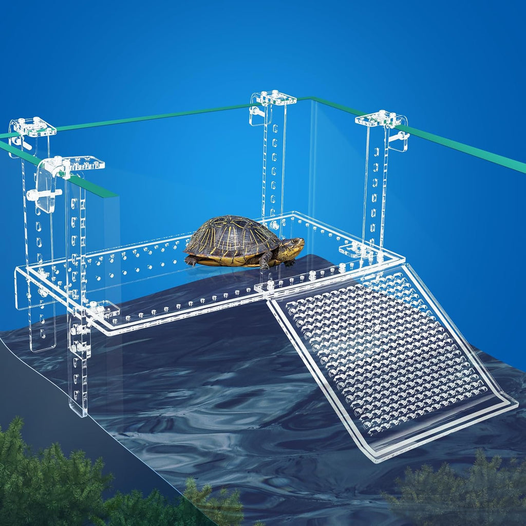 Adjustable Turtle Basking Platform with Ramp for 0.3-2" Rims (15x8.1)