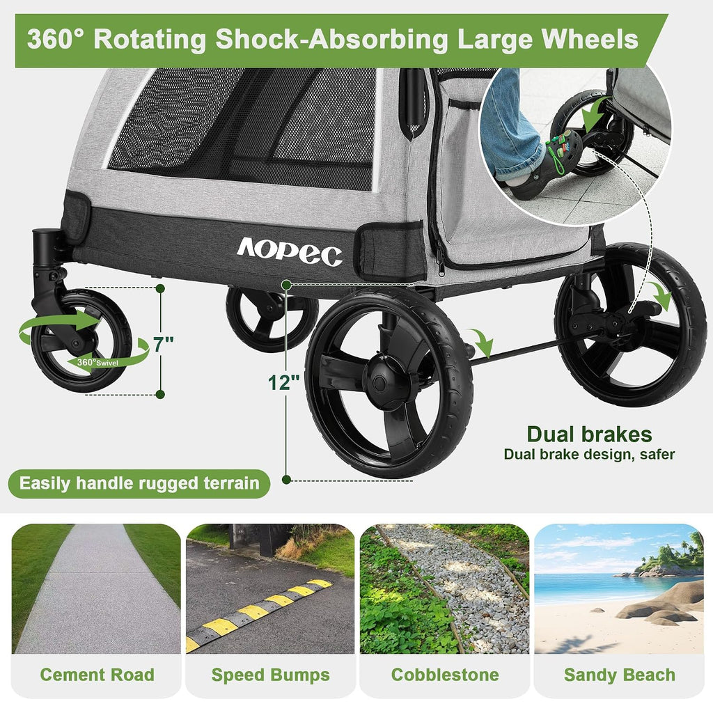 Dog Stroller for Large & Medium Dogs, Dual Entry, 160 lbs Capacity, Gray