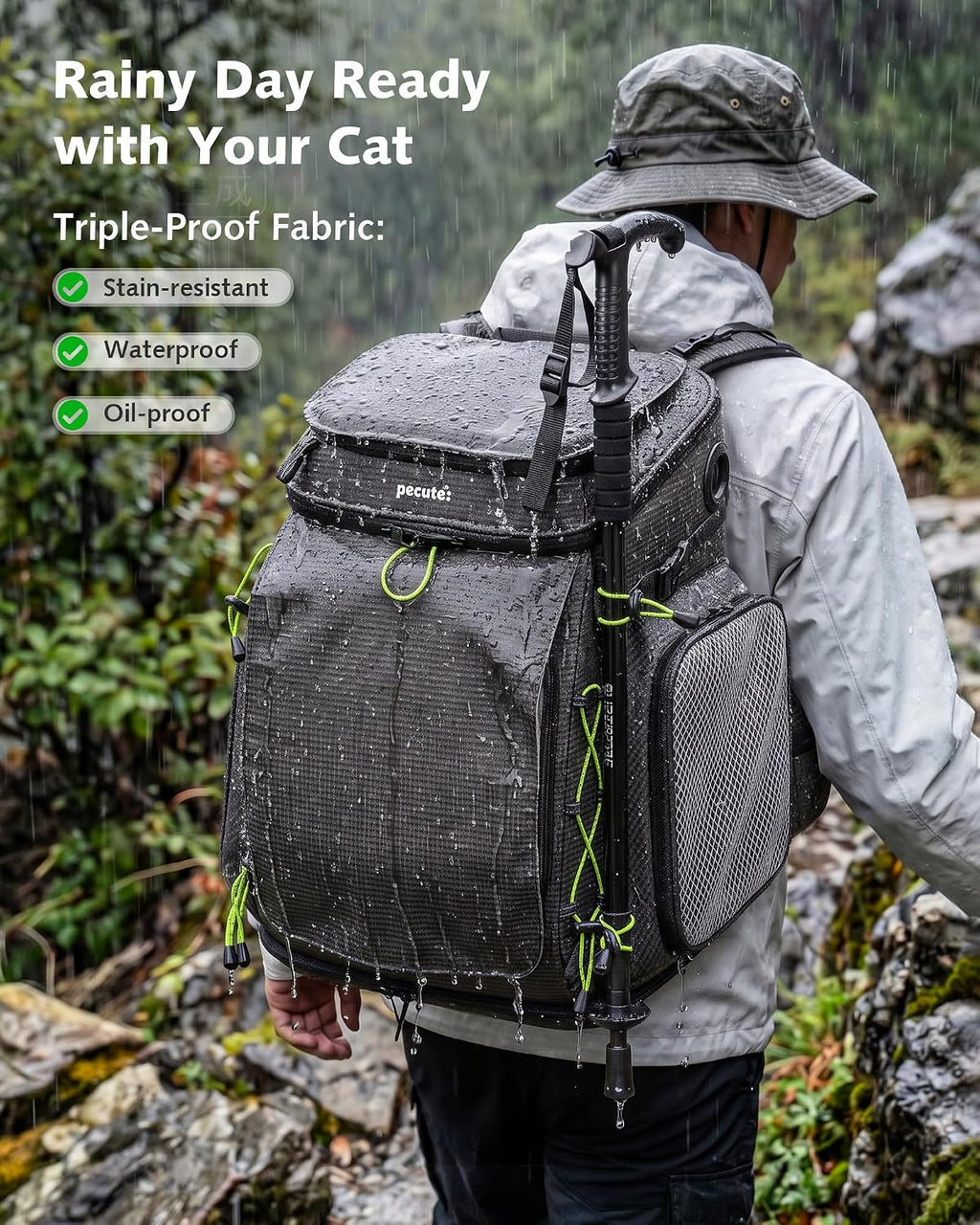 Pecute Cat Backpack Carrier, Stable Cat Hiking Backpack, Ergonomic, Gray